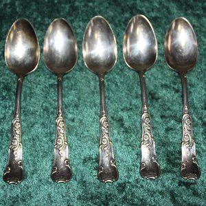 RARE Antique 5 Trask & Plain Silverplate Teaspoons